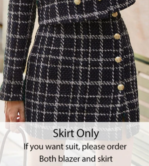 Elegant plaid lapel blazer&mini skirt suit