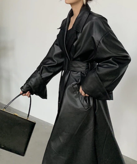 Caroline Leather Trench Coat&Loose fit