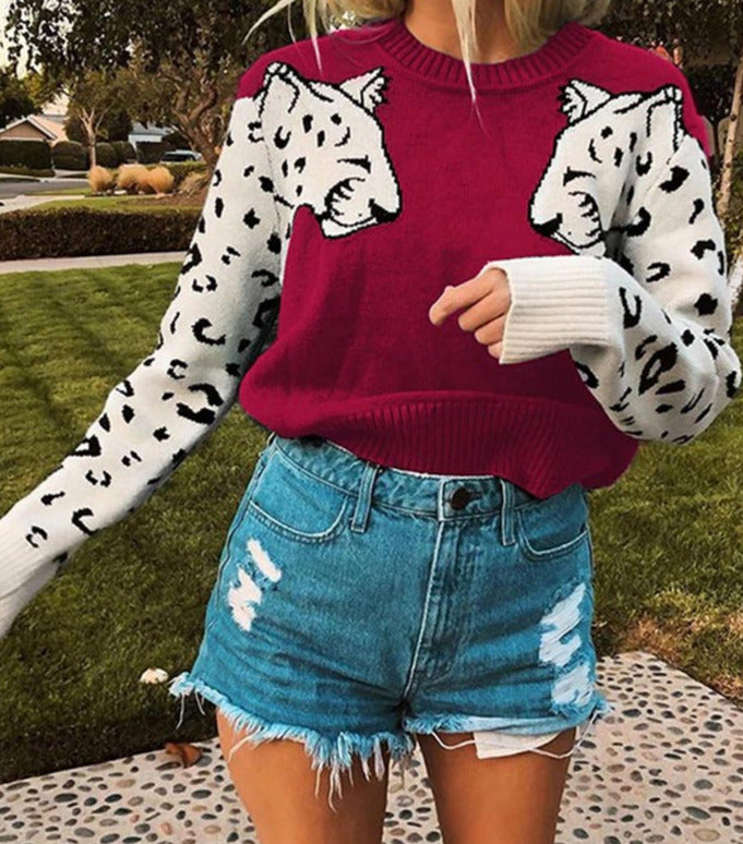 Leopard Pattern Knitted Sweater