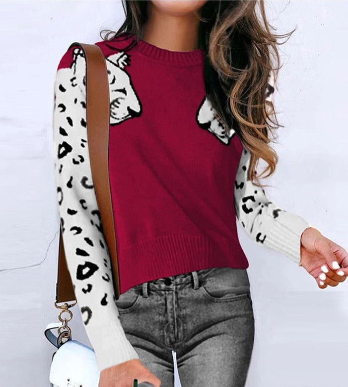 Leopard Pattern Knitted Sweater