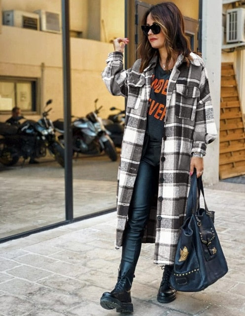 Molly Long Plaid Shirt&Woolen Coat
