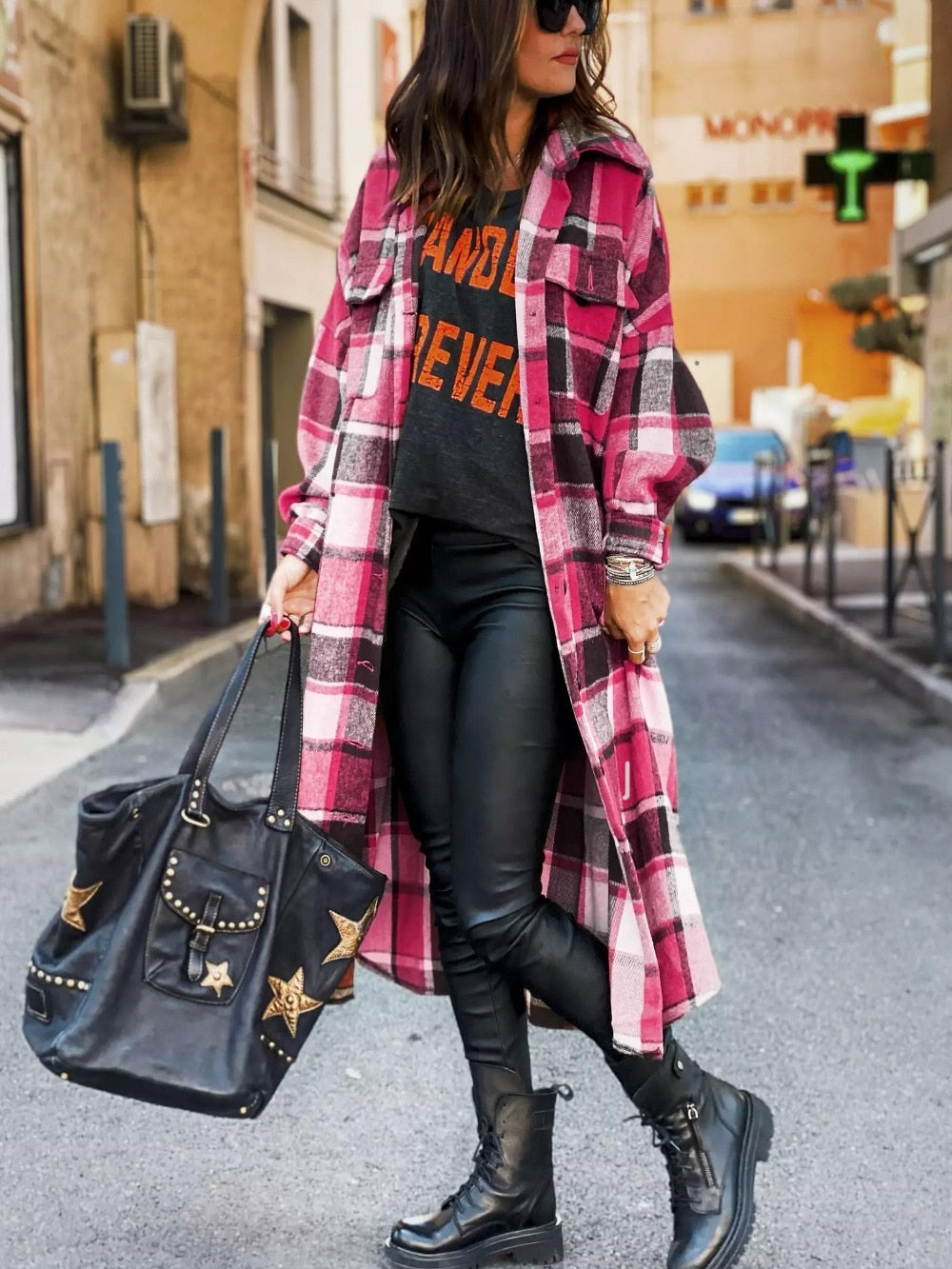 Molly Long Plaid Shirt&Woolen Coat