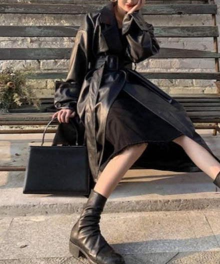 Caroline Leather Trench Coat&Loose fit
