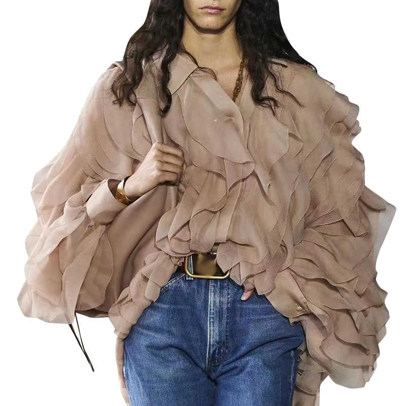 Nizza Elegant Patchwork Ruffle Blouse