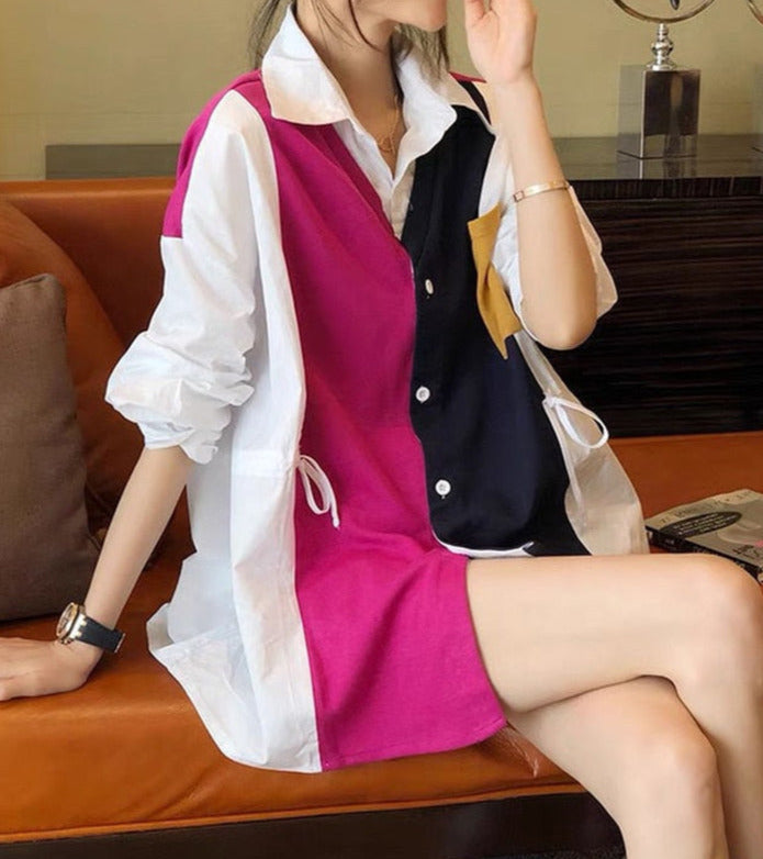 Patchwork Asymmetrical Shirt Spring