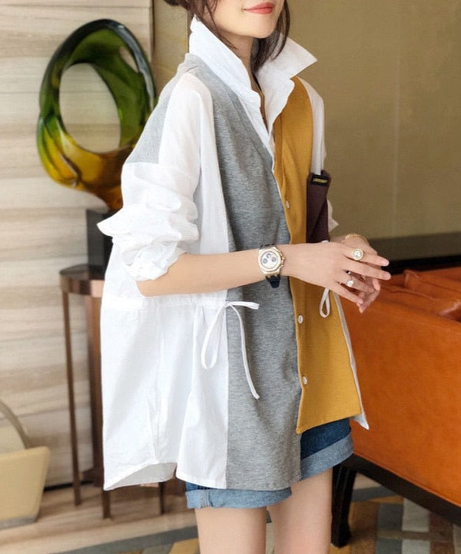 Patchwork Asymmetrical Shirt Spring