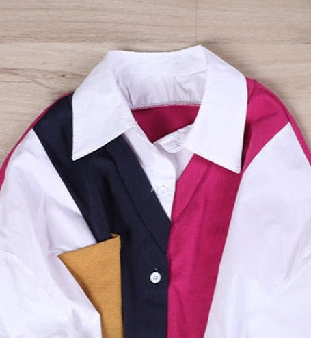 Patchwork Asymmetrical Shirt Spring