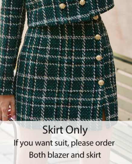 Elegant plaid lapel blazer&mini skirt suit
