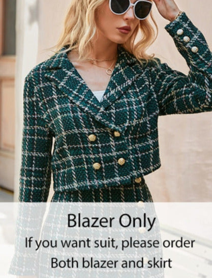 Elegant plaid lapel blazer&mini skirt suit