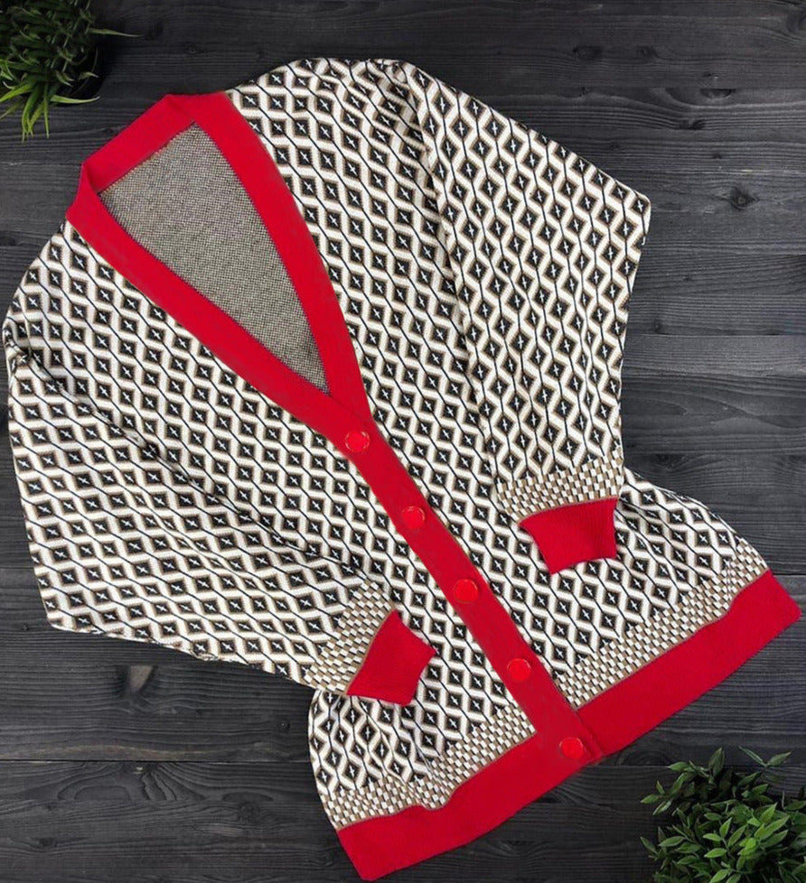 Multi-color Knitted Cardigan&England Style