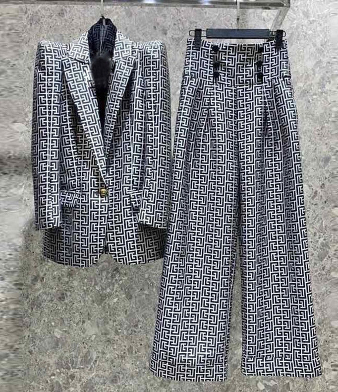 Geometric Jacquard Blazer&Pants