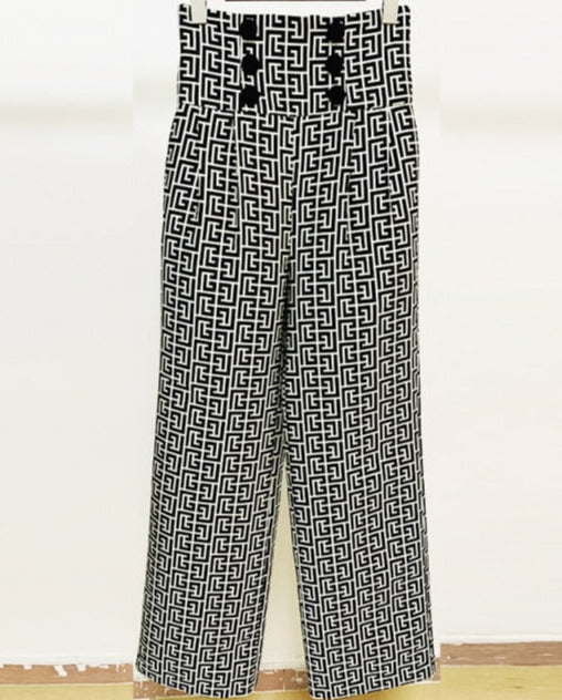 Geometric Jacquard Blazer&Pants