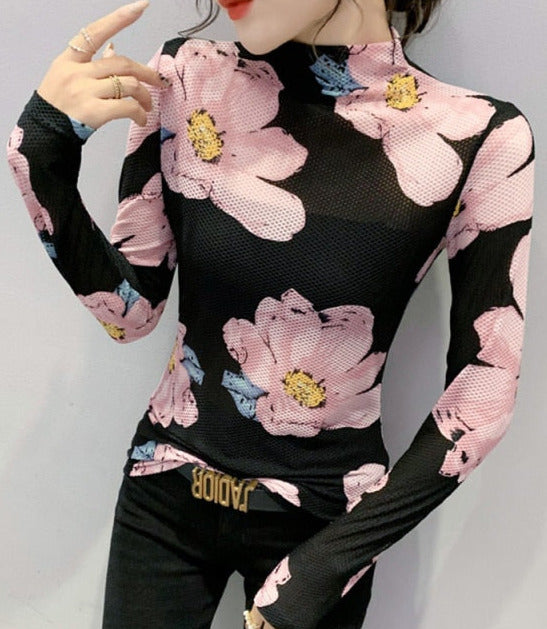 Frida Top&Floral Printed Mesh