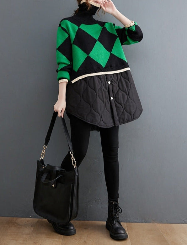 Patchwork Knitted Argyle Sweater