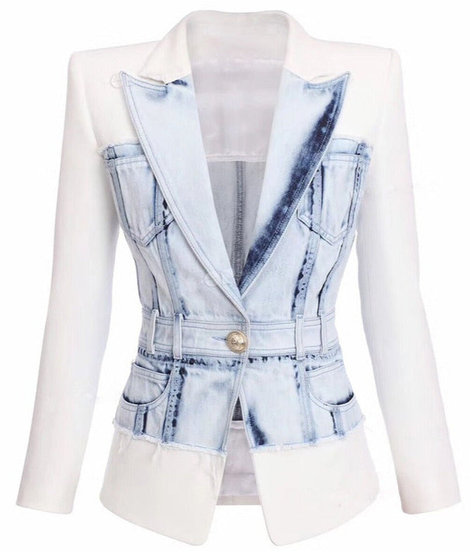 Stylish Denim Patchwork Blazer