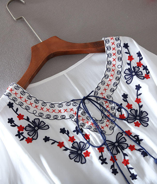 Floral Embroidery Batwing Tunic