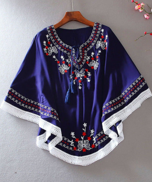 Floral Embroidery Batwing Tunic
