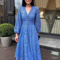 ANITA PATCHWORK V-NECK DRESS