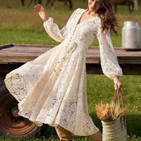 ANITA PATCHWORK V-NECK DRESS