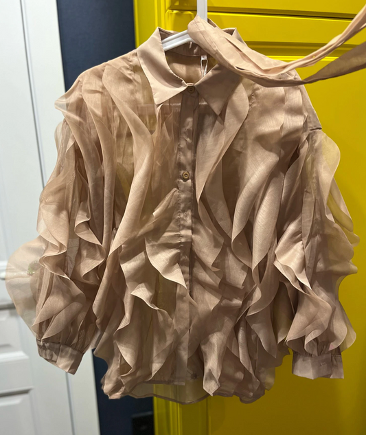 Nizza Elegant Patchwork Ruffle Blouse