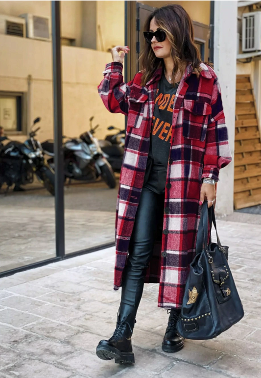Molly Long Plaid Shirt&Woolen Coat