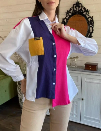 Patchwork Asymmetrical Shirt Spring