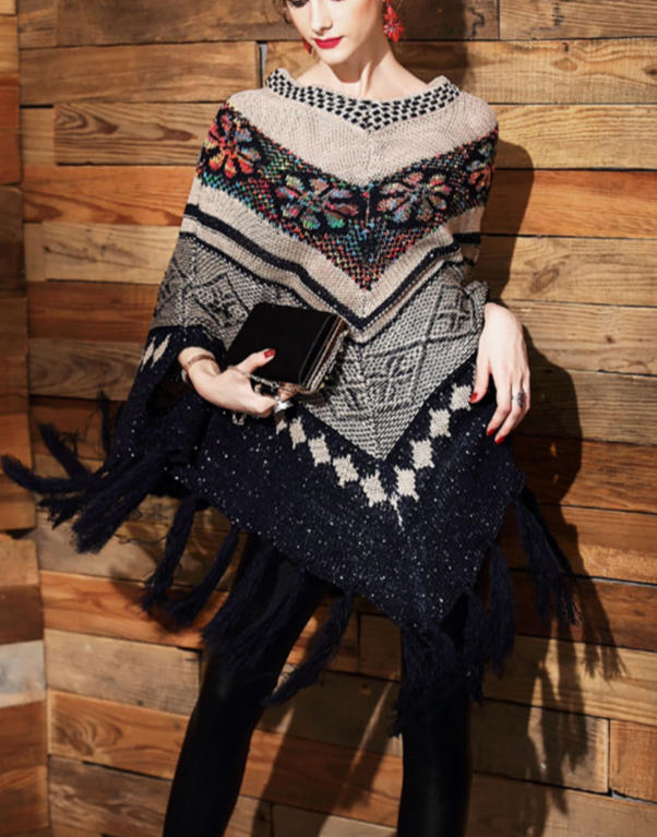 Vilena Warm Plaid Capes&Poncho