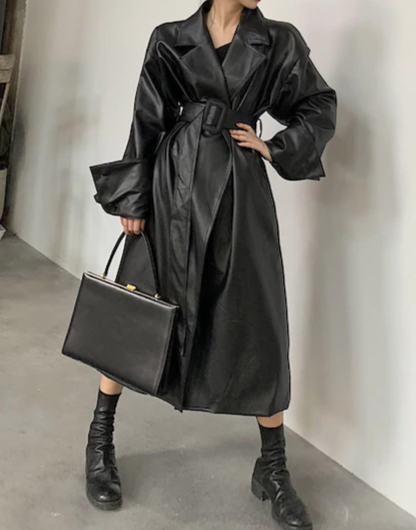 Caroline Leather Trench Coat&Loose fit
