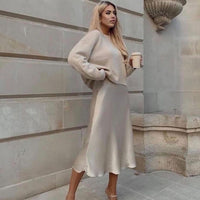 SATIN MIDI SKIRT