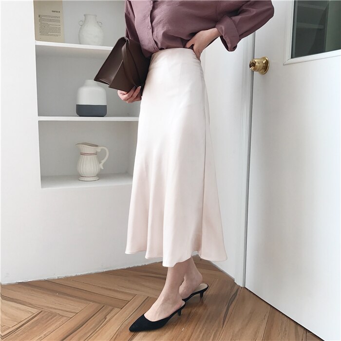 SATIN MIDI SKIRT