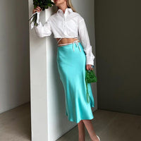 SATIN MIDI SKIRT