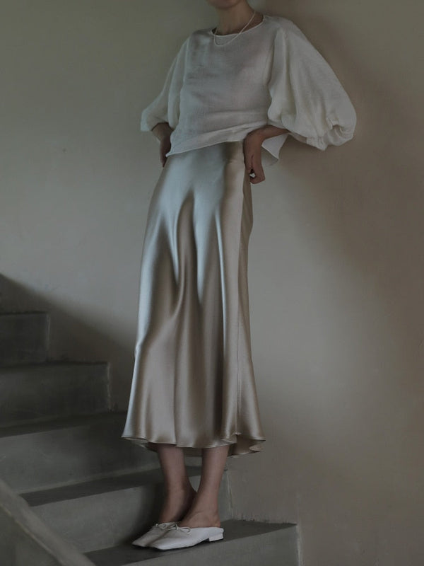 SATIN MIDI SKIRT