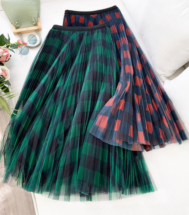 Linda Pleated Checked Skirt