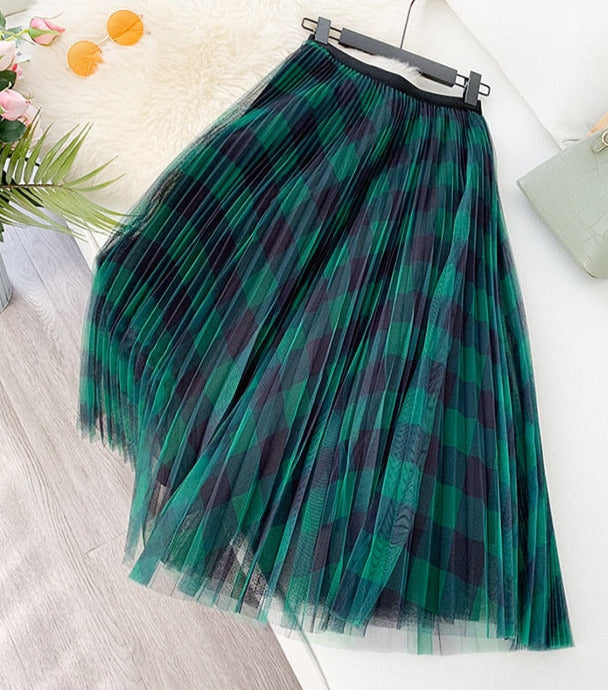 Linda Pleated Checked Skirt