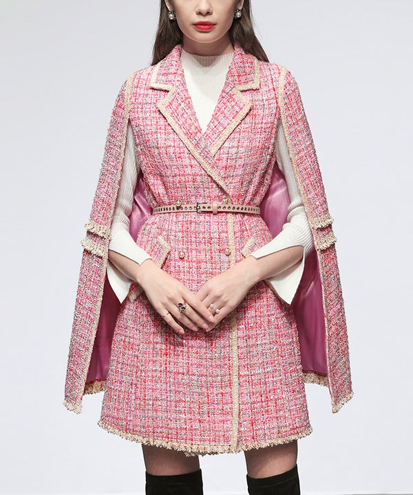 Eva Pink Cape Tweed Coat