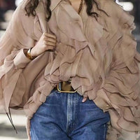 Nizza Elegant Patchwork Ruffle Blouse