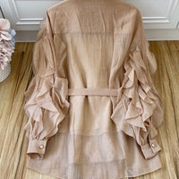 Nizza Elegant Patchwork Ruffle Blouse