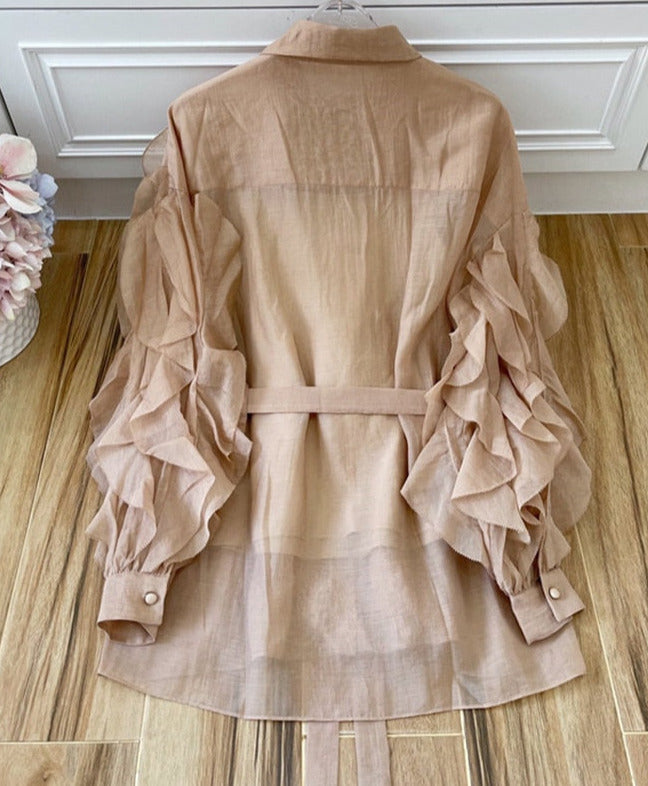 Nizza Elegant Patchwork Ruffle Blouse