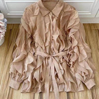 Nizza Elegant Patchwork Ruffle Blouse