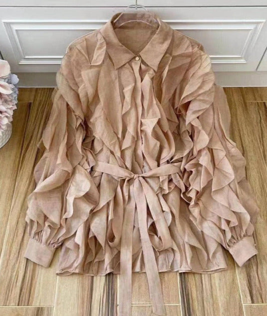 Nizza Elegant Patchwork Ruffle Blouse