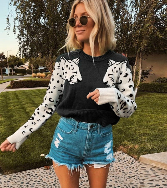 Leopard Pattern Knitted Sweater