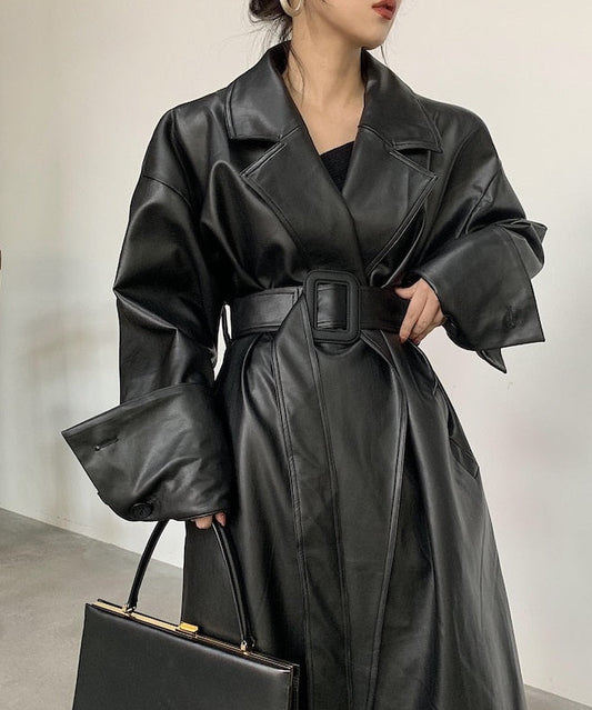 Caroline Leather Trench Coat&Loose fit
