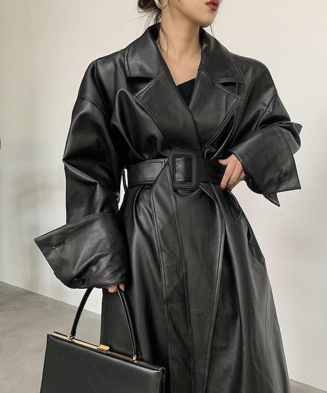 Caroline Leather Trench Coat&Loose fit