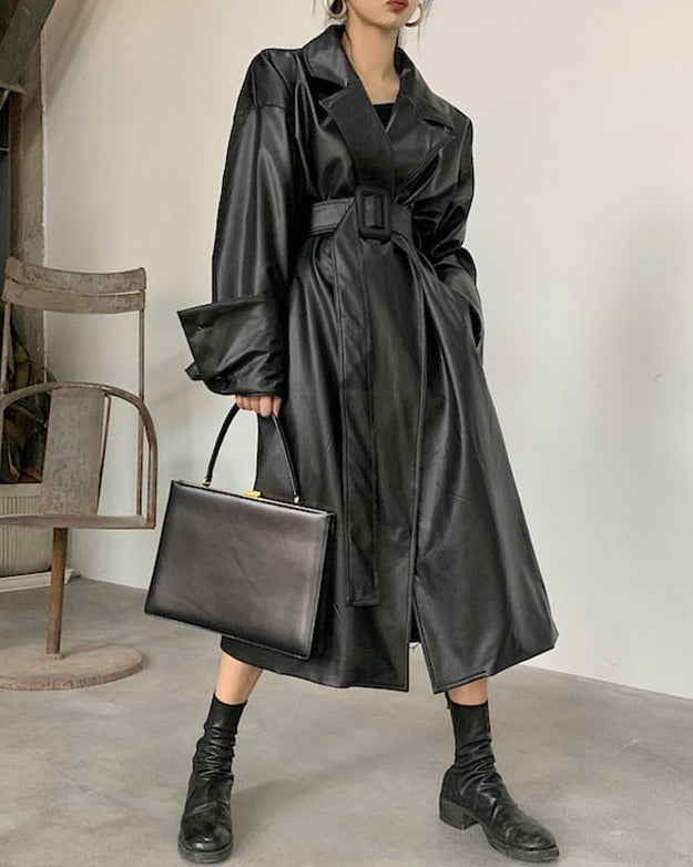 Caroline Leather Trench Coat&Loose fit