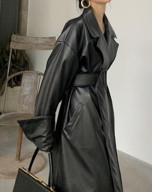 Caroline Leather Trench Coat&Loose fit