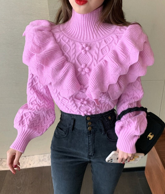 Amely Ruffled Floral Knitted Sweater