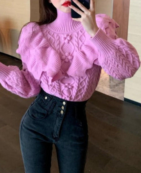 Amely Ruffled Floral Knitted Sweater