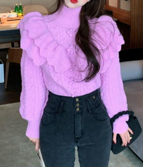 Amely Ruffled Floral Knitted Sweater