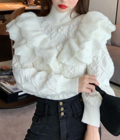 Amely Ruffled Floral Knitted Sweater