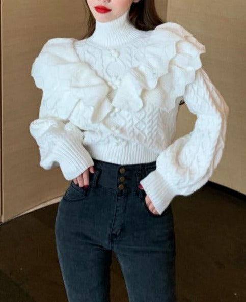 Amely Ruffled Floral Knitted Sweater